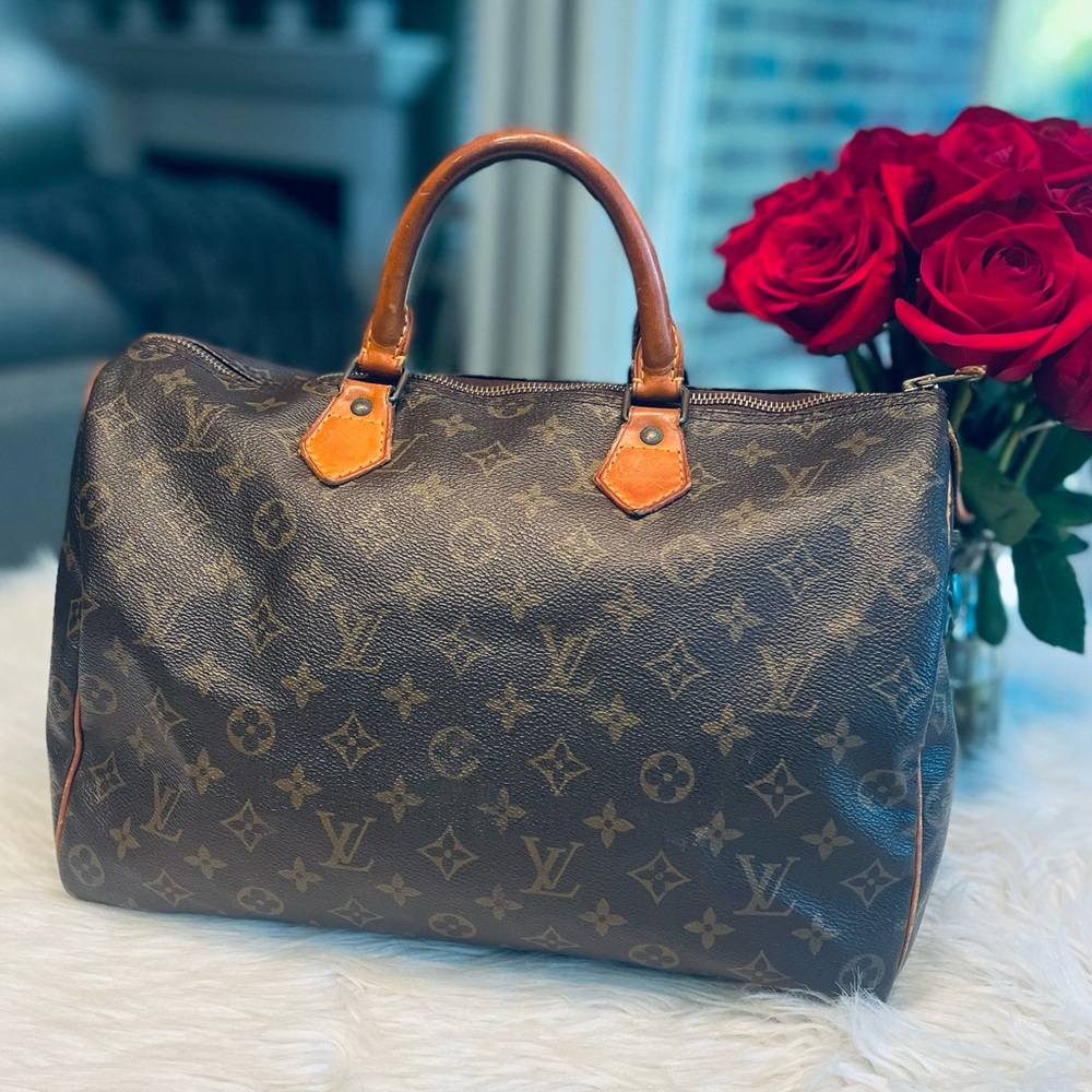 LOUIS VUITTON Brown Monogram Canvas & Leather Speedy 35 Satchel - Picture 2 of 16